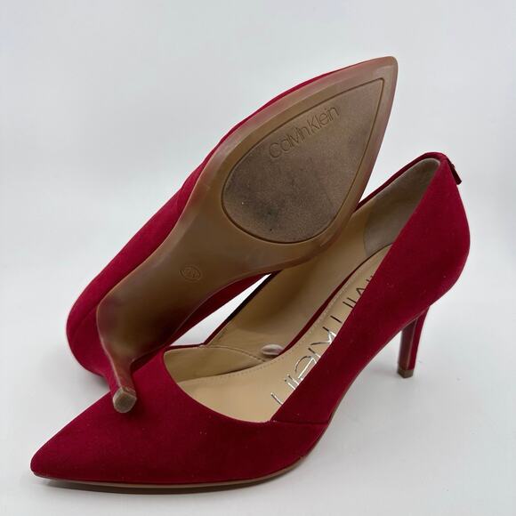 Calvin Klein Galena Pointed-Toe Heels Pumps Red Velour Womens Size 6.5M EU 36 - Picture 3 of 9
